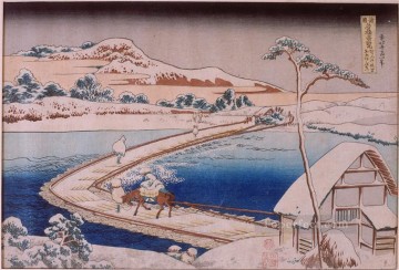  Ukiyoe Decoraci%c3%b3n Paredes - el puente de pontones en sano en la provincia de kozuka Katsushika Hokusai Ukiyoe
